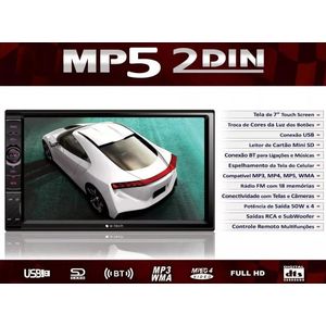 Central Multimidia Mp5 2Din Tela 7Pol (Usb,Sd Card,Bluetooth