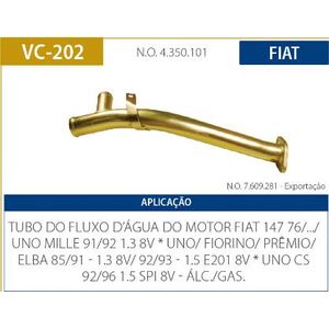 Tubo Refrigeracao Motor Fiat Uno 1.0 8V 1991 A 1993