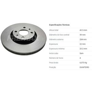 Disco Freio Dianteiro Fiat Marea 1998 A 2007 Ventilado 284Mm